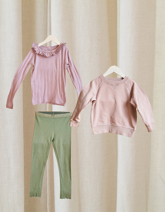 Marškinėliai + tamprės + džemperis 110 dydis